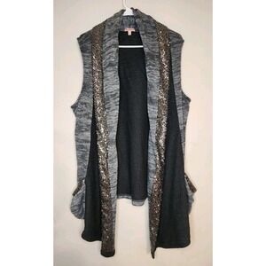 Juicy Couture Gray Black Open Front Cardigan With Silver Sequin Accents Size XL